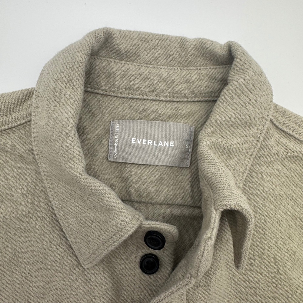 Everlane Mens Heavyweight Relaxed Flannel Shacket Khaki Cotton Twill Small - Picture 4 of 7